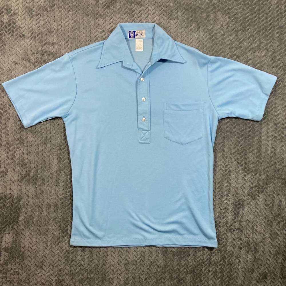 RJC Polo Shirt Mens M Style 105 Blue Short Sleeve Button Down Made in Hawaii EUC